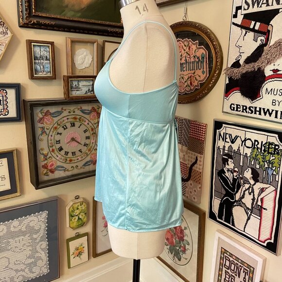 Vintage Interludes Light Blue Spaghetti Strap Empire Waist Lingerie Top Size S - Picture 2 of 4